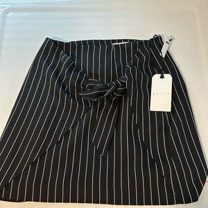 Leith Black with White Pinstripe Tie-Waist Mini Skirt